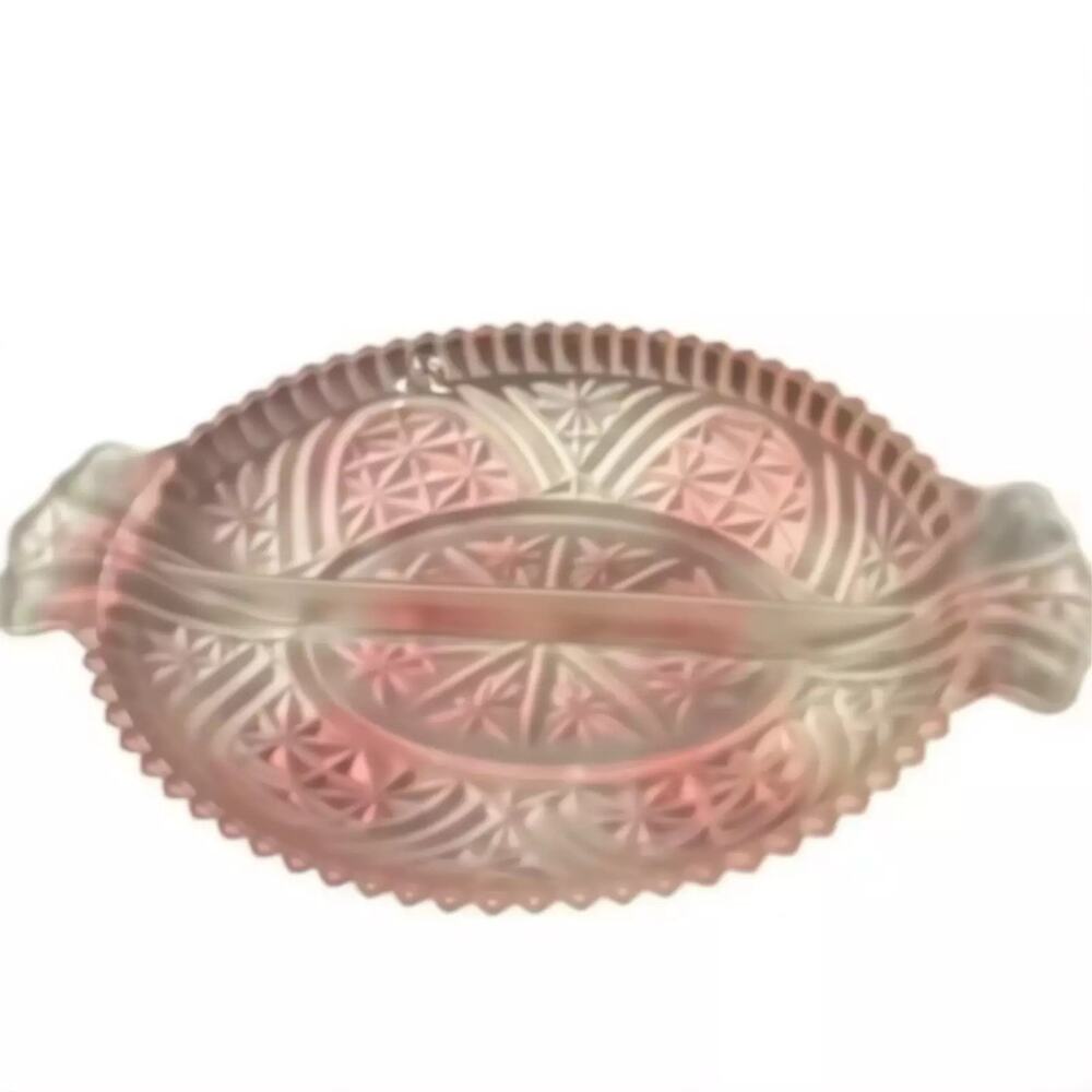 Depression Glass Relish Dish Antique Pink Oval With Handles Flower